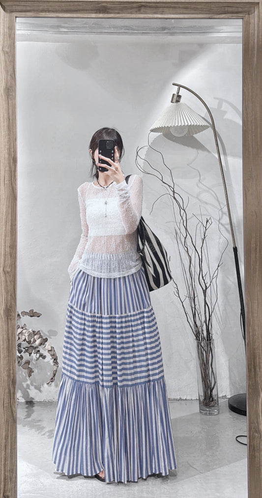 [ limited stock! ] vintage striped skirts/ blue