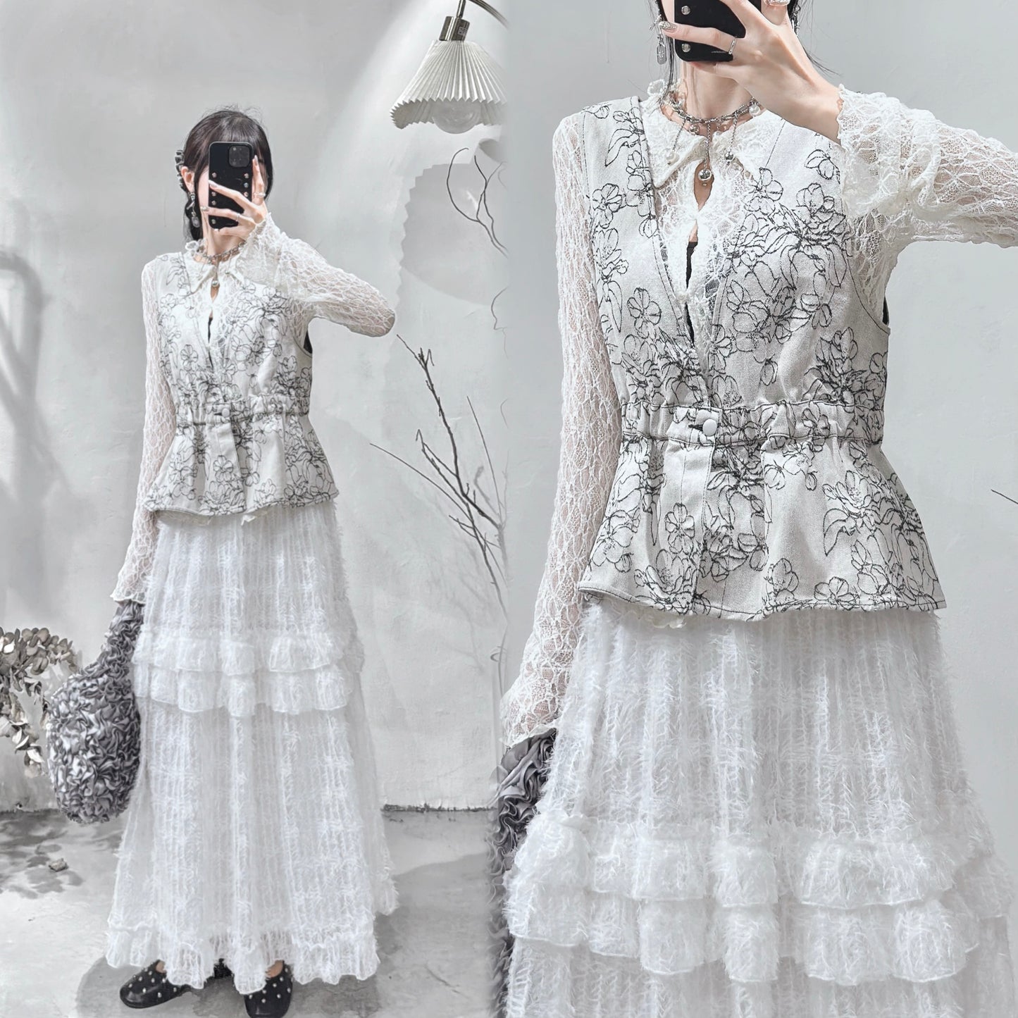 [ 現貨/預訂⋆.𐙚 ̊ ] [ 牛仔布料！] handrawn flower bustier / ivory