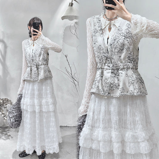 [ 現貨/預訂⋆.𐙚 ̊ ] [ 牛仔布料！] handrawn flower bustier / ivory