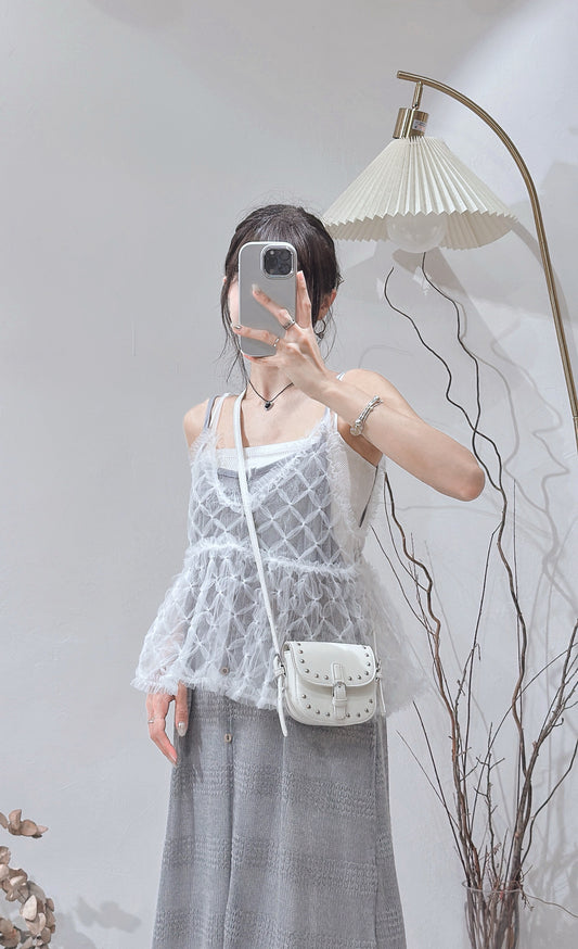 [ .𖥔 布料超美！] diamond mesh cami / white