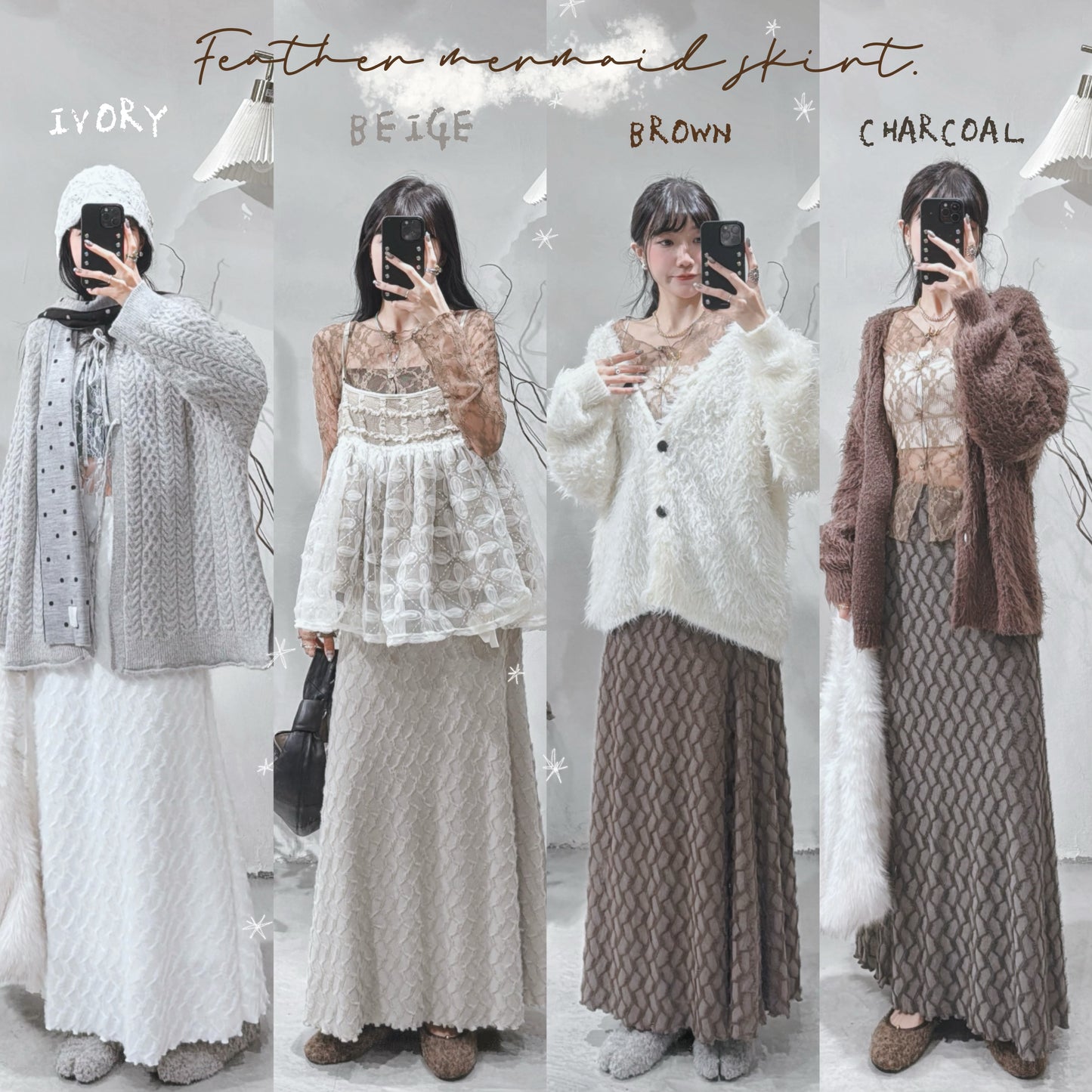 [ 預訂 / 現貨  ˚.🎀༘⋆] feather mermaid skirt / 4 colors