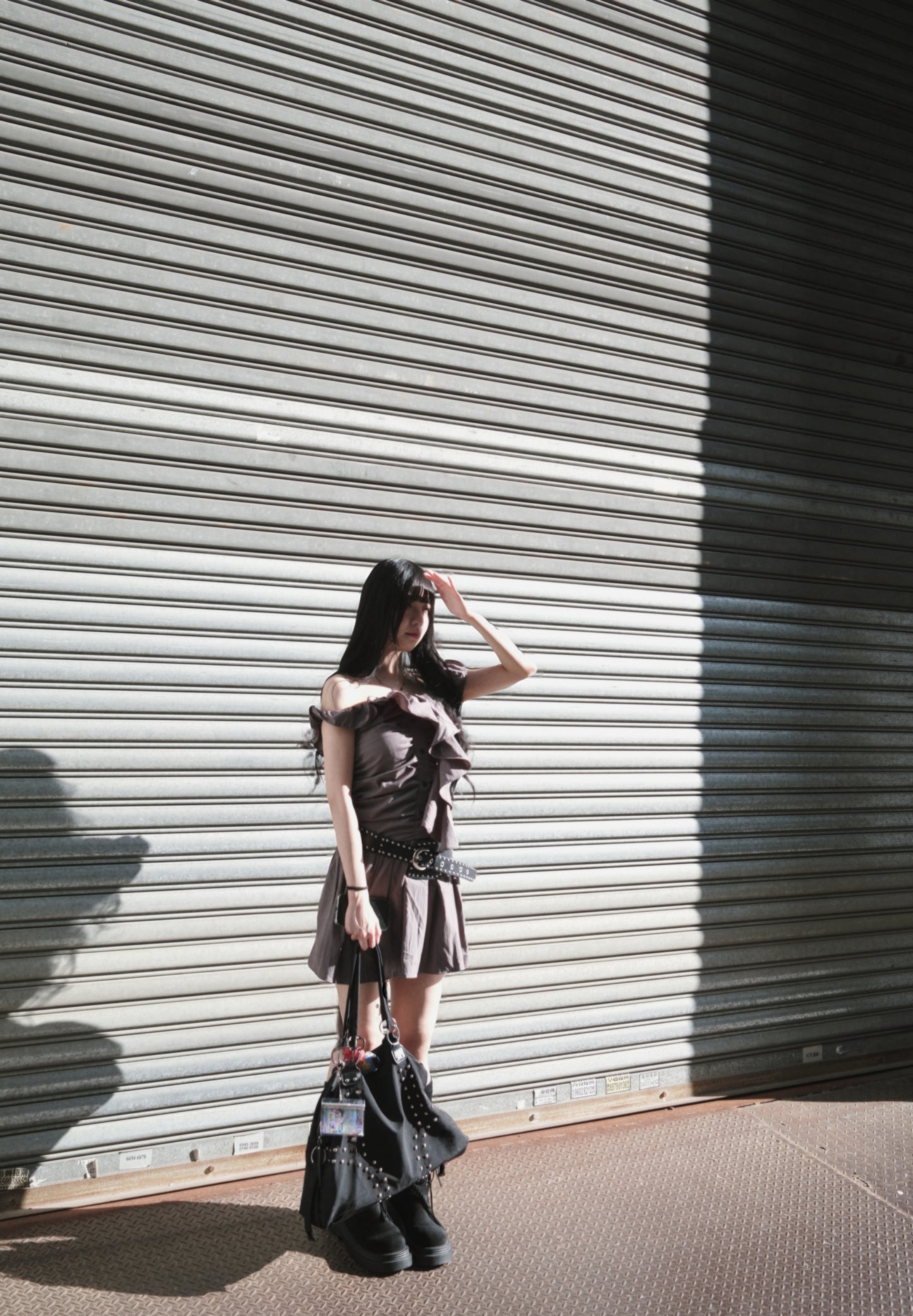 [ 預訂˚.🎀༘⋆ ] Ruffle belted ops / charcoal