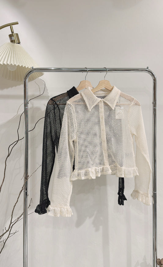 [ 現貨 / 預訂 ˖᯽ ݁˖ ]  Mesh ruffle polo top / 2 colors