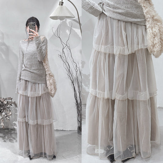 [ 現貨/預訂𐙚⋆˚ ] [ new color! ] [ earth tone 愛好者必入手！] sheer cake skirt / brown