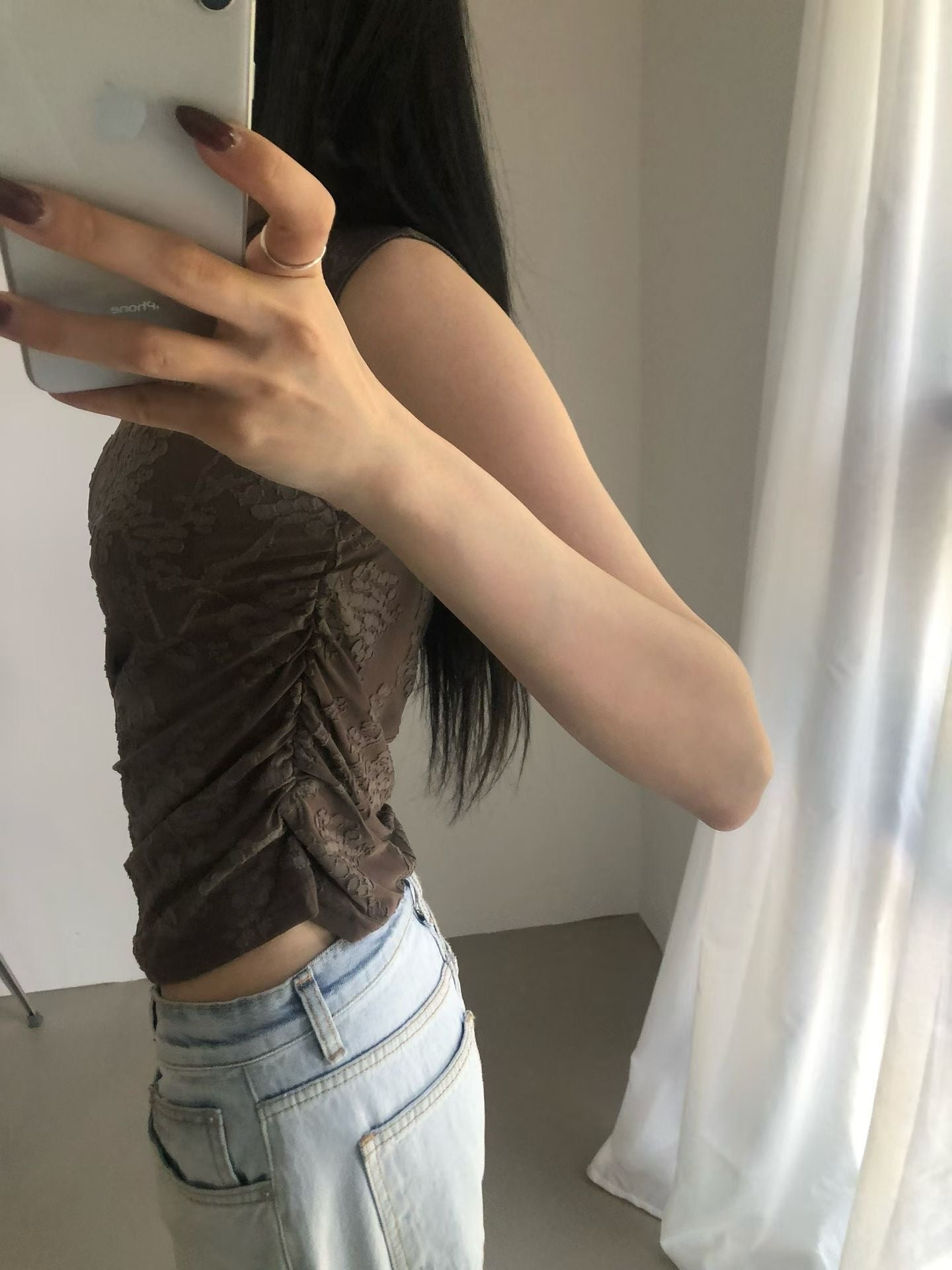 patterned shirring tee / 3 colors