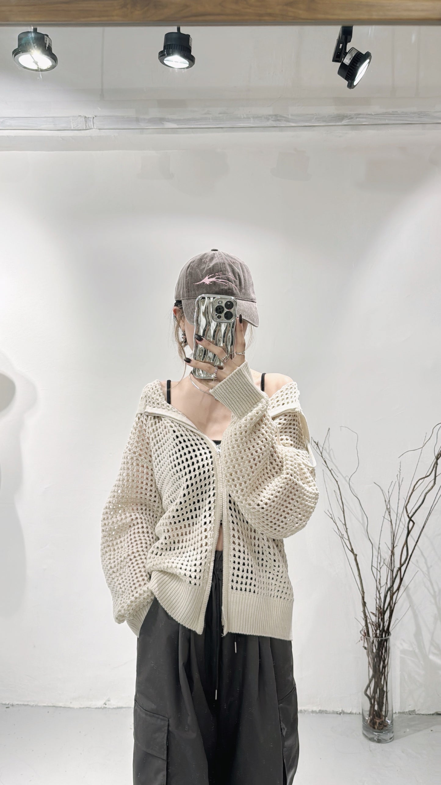 [DDD BOYS.] net hoodie zip-up/ ivory
