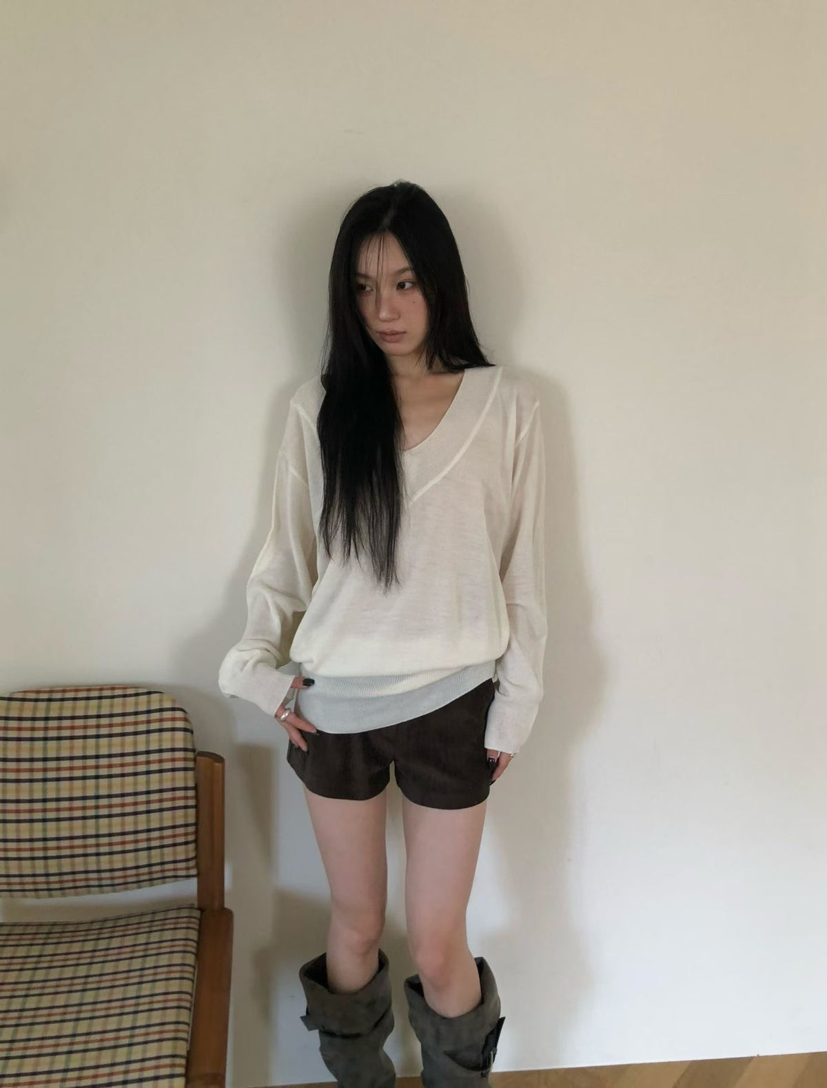 ［ 早鳥 early bird 價 🐈‍⬛✨ ] oversized v-neck top / 3 colors