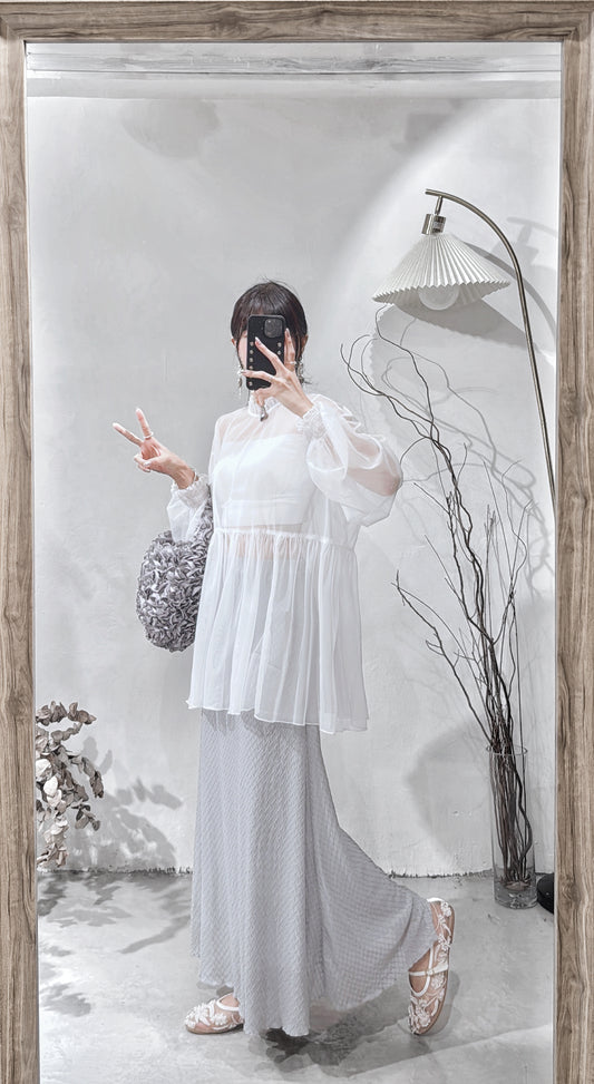 [ 現貨/預訂 ⋆.𐙚 ̊ ] [ 輕身！通透感！] Collared blouse / white