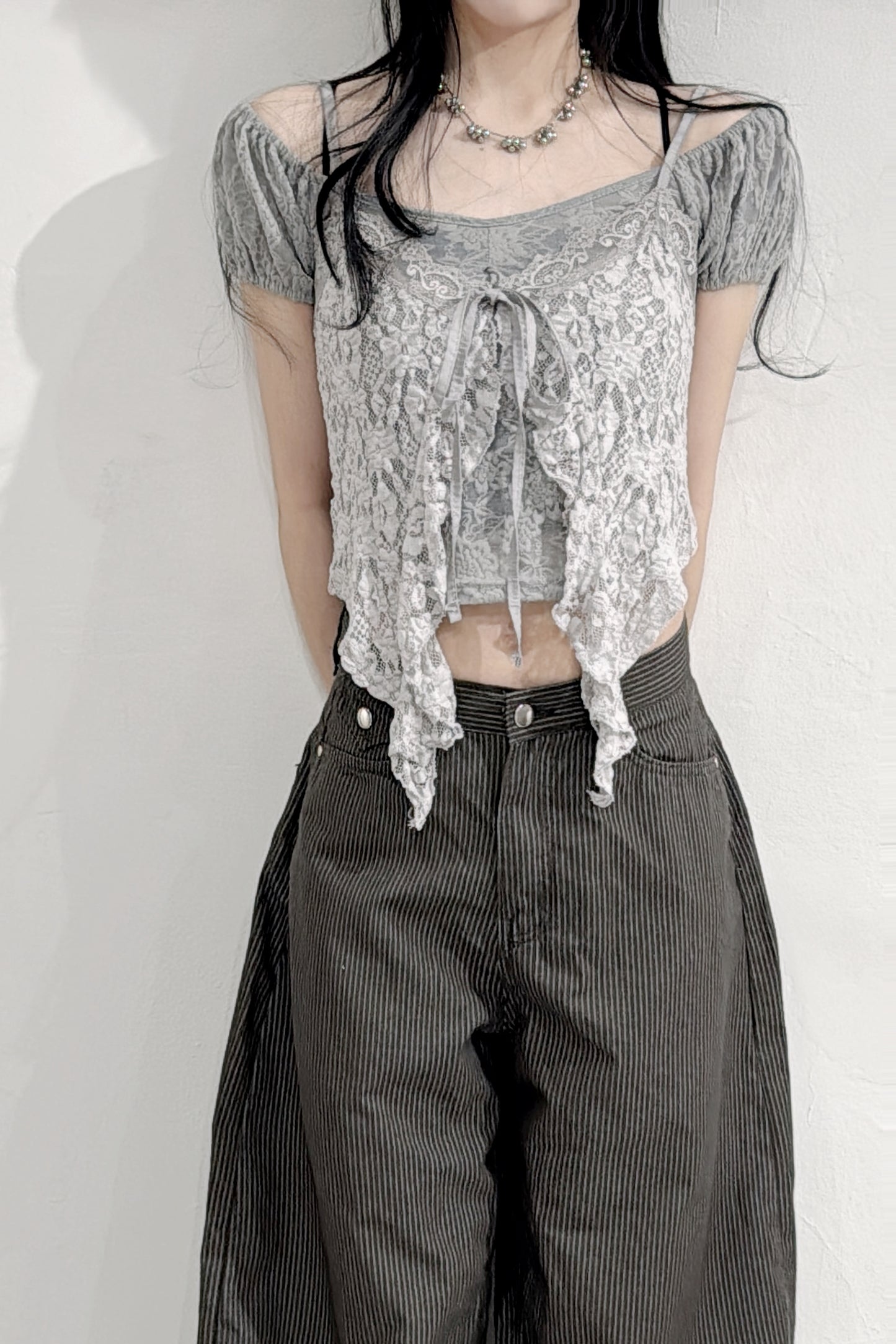 [ 四月 set ˚🎾 ✧.* ] [ 一套兩件 ] top set 0435 •  grey