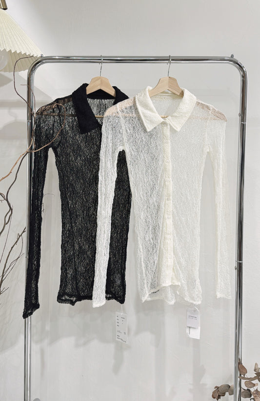 [ 預訂/現貨 📷 ༘ ⋆｡ ˚ ] button-up see through top / 2 colors