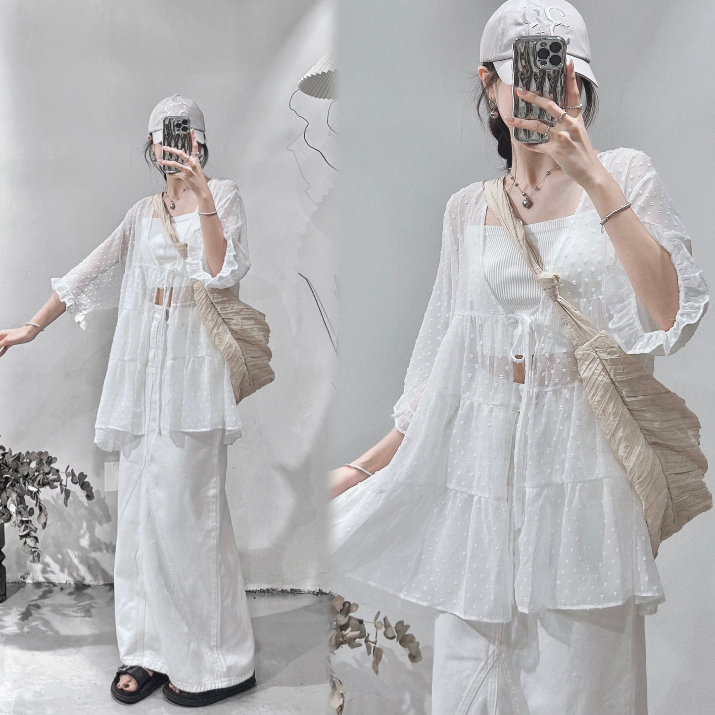 [ 遮手臂の選! 📷 ༘ ⋆｡ ˚] dot dot see through outer / white