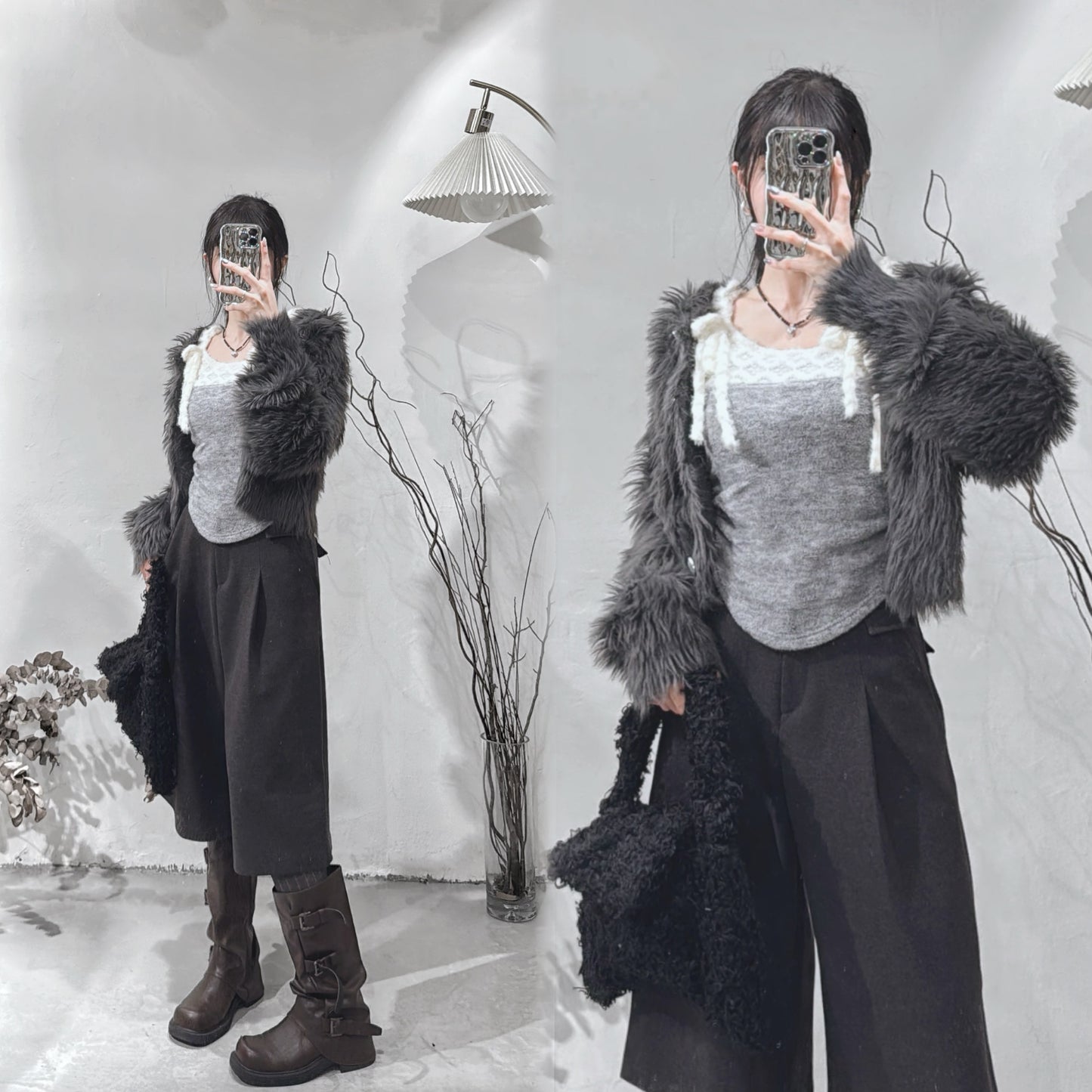 [ 預訂/現貨 📷 ༘ ⋆｡ ˚ ] Daily fluffy outer / charcoal