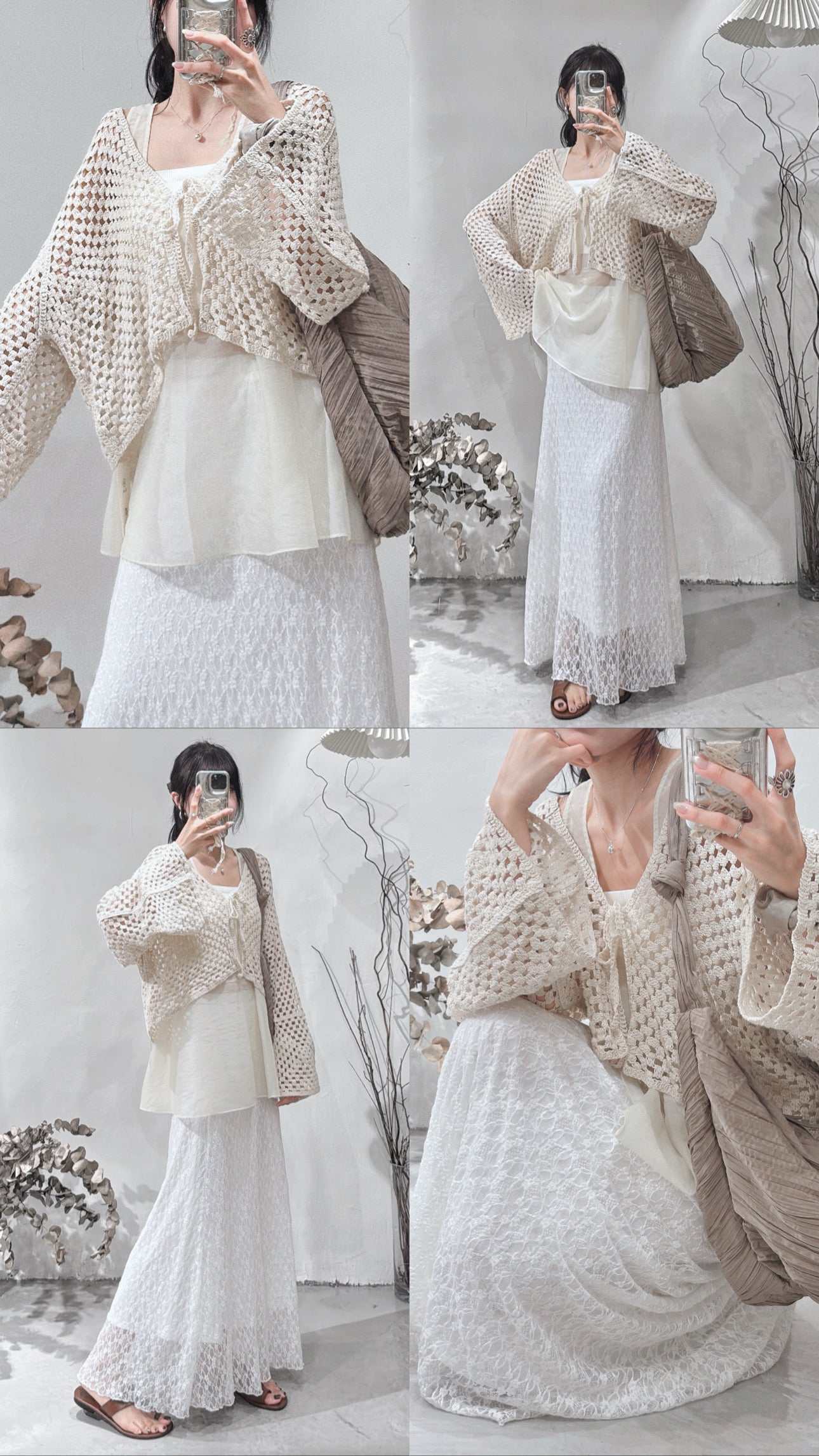 [ 現貨 .𖥔 ݁ ] crocheted outer / beige
