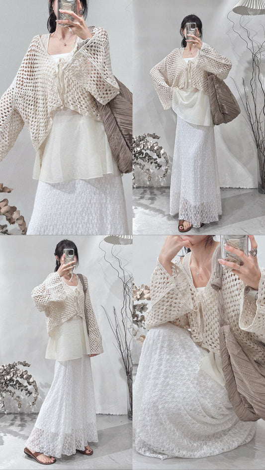 [ 現貨 .𖥔 ݁ ] crocheted outer / beige