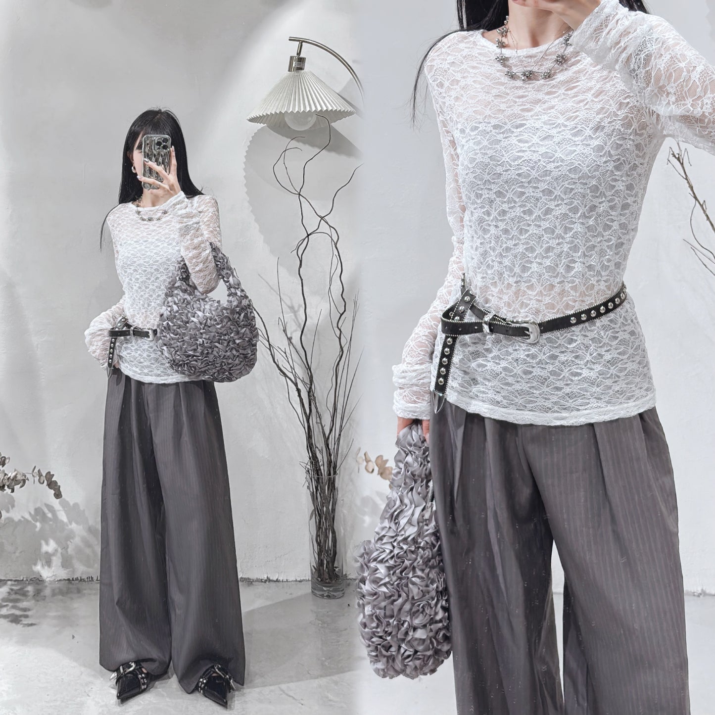 [ 預訂 𐙚⋆˚ ] [ 打底必入！]  Lace round neck top / white