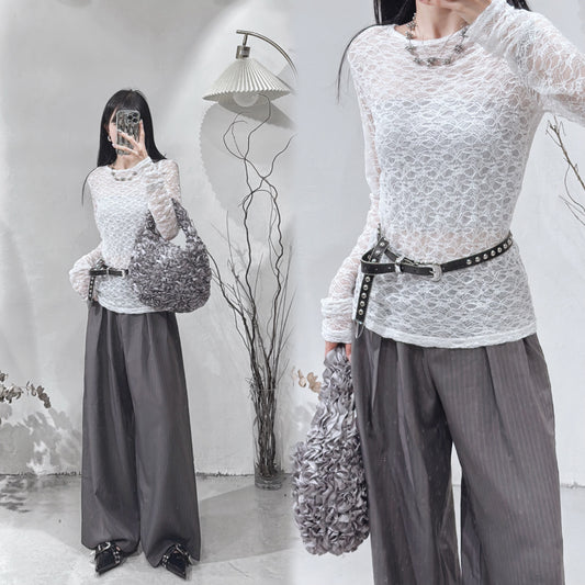 [ 預訂 𐙚⋆˚ ] [ 打底必入！]  Lace round neck top / white