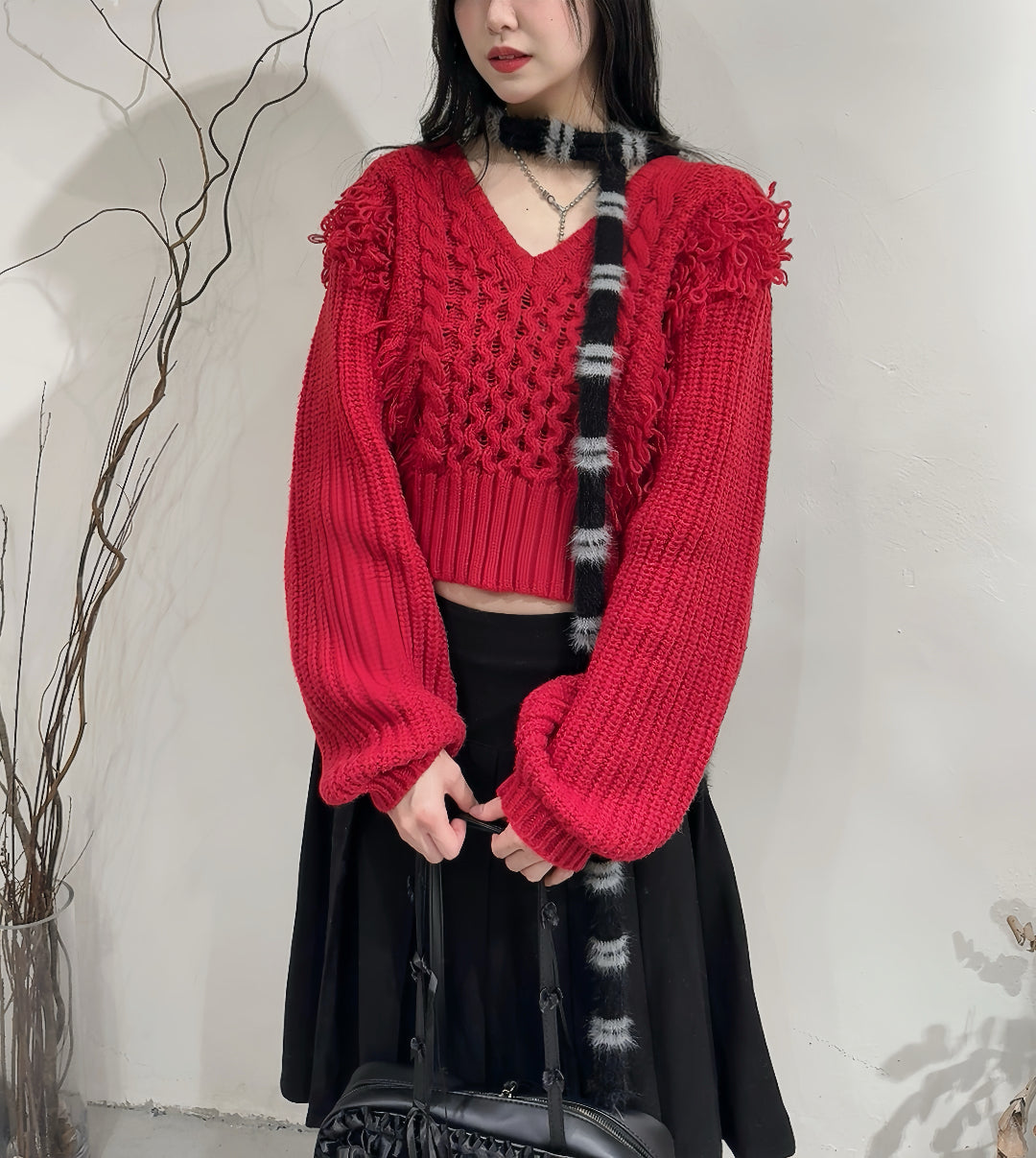 [ 限量現貨 ⋆𐙚 ̊ ] [ 新年must hv!🧧] fringed v-neck knit / red