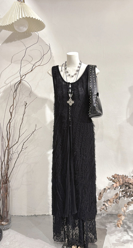[ 現貨 📑𓂂˚˟ ] fringed ops / black