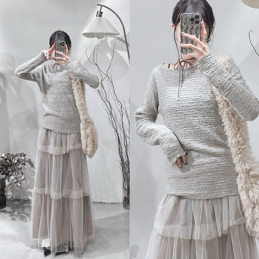 [ 預訂𐙚⋆˚ ] [ earth tone 愛好者必入手！] Wrinkled top / beige