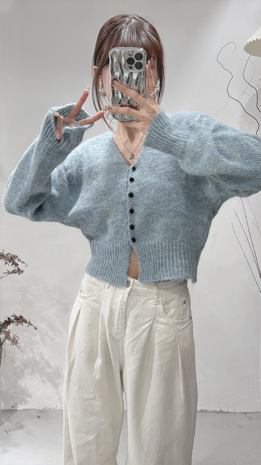 [ 店主&models' pick!] V-neck shaggy knit/ blue