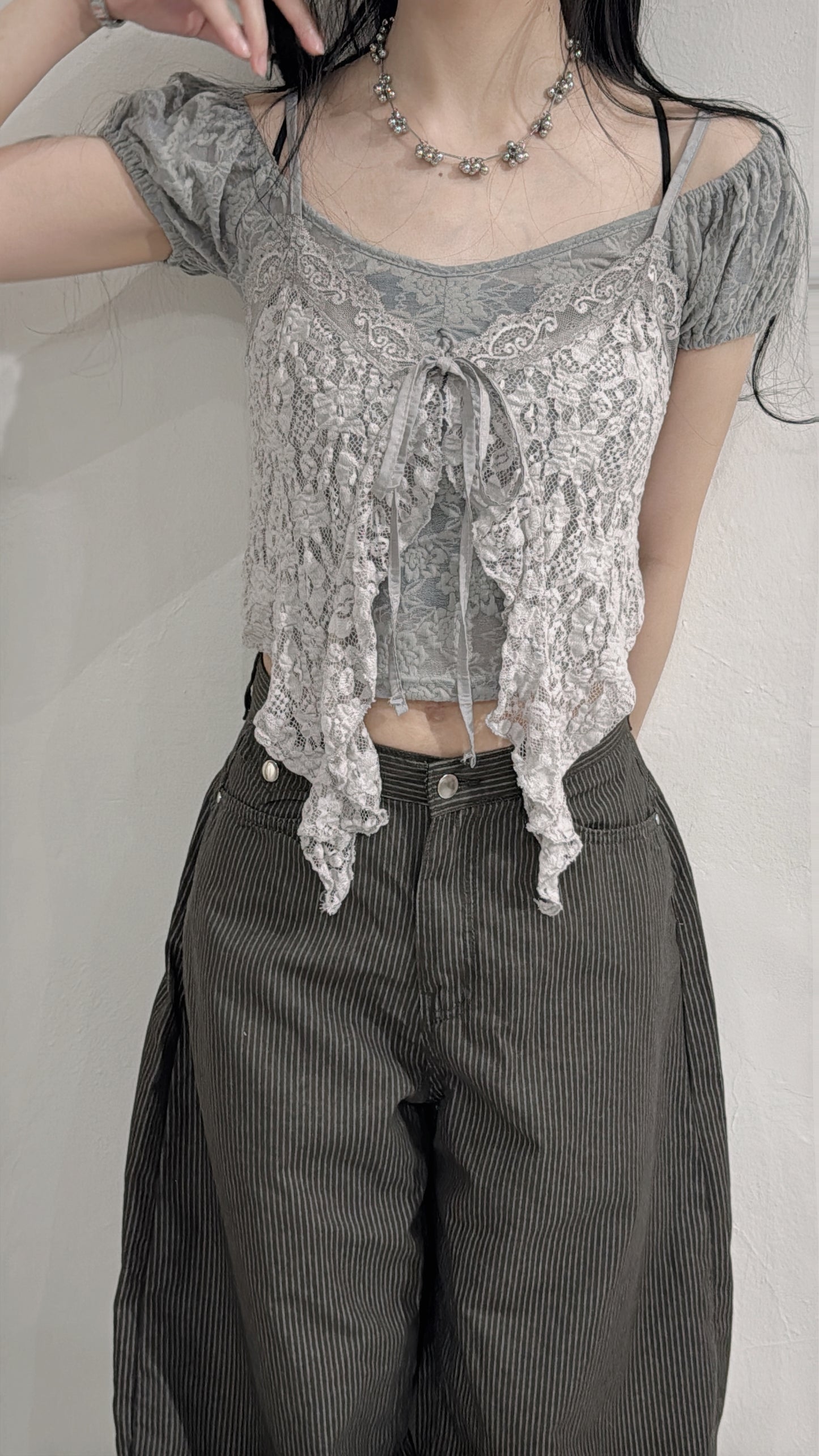 [ 四月 set ˚🎾 ✧.* ] [ 一套兩件 ] top set 0435 •  grey