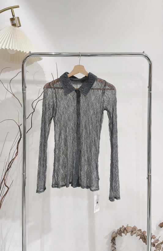 [ 現貨/預訂 ˚⟡˖ ࣪] [店主自留! ݁ ˖Ი𐑼⋆] lace polo top / charcoal