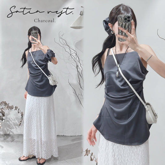 [ 現貨 / 預訂  ₊˚⊹♡ ] satin vest [ with scrunchie ] / 2 colors