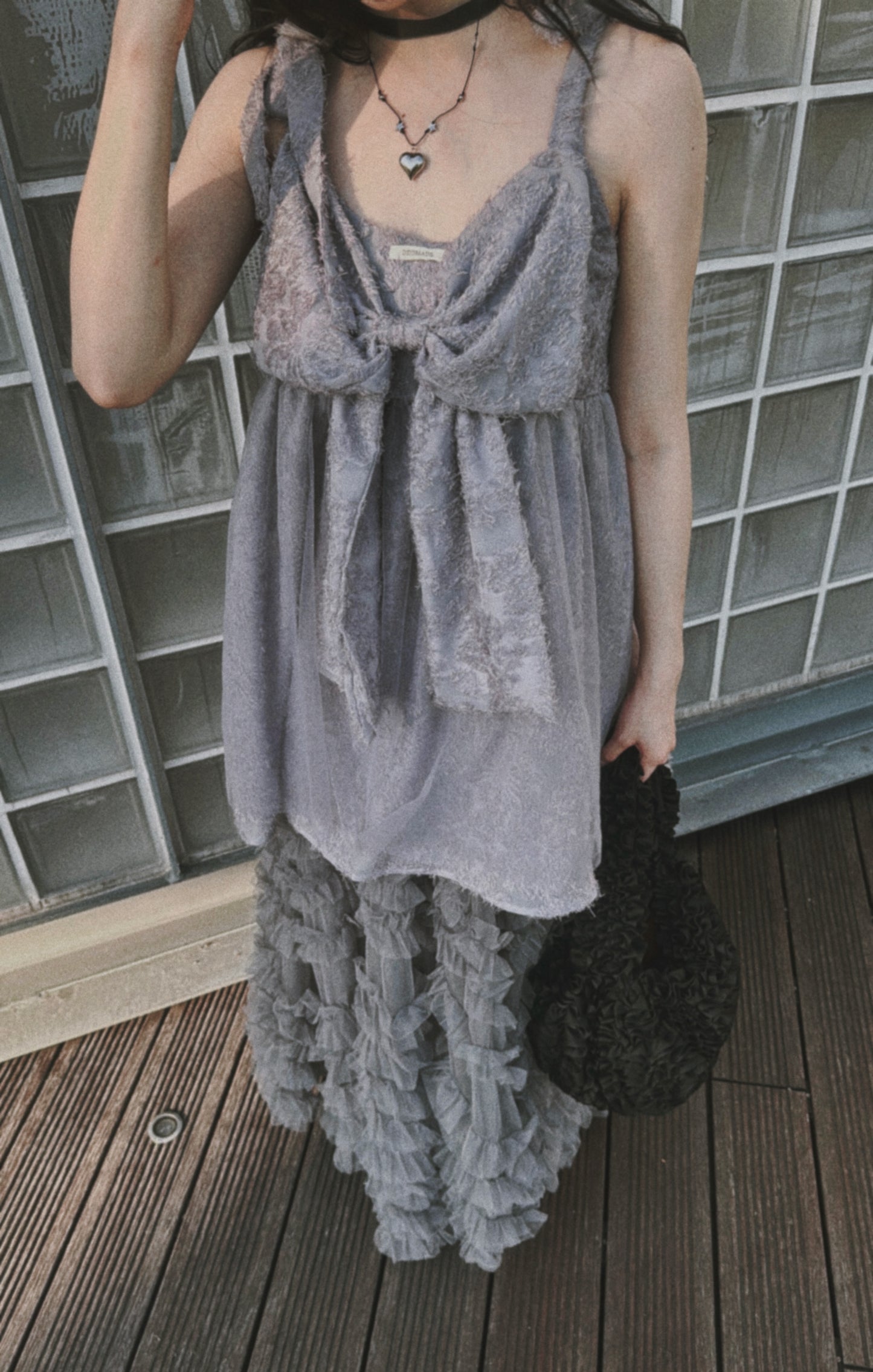 [ DDD MADE 𐙚˙⋆.] [超美layer. 💖]Feather ribbon top / grey