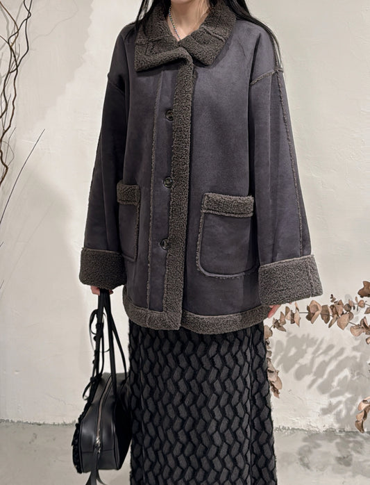 [ 現貨 / 預訂 ⋆𐙚 ̊ ] [ 店主自留！] Faux-mouton stand jacket / charcoal