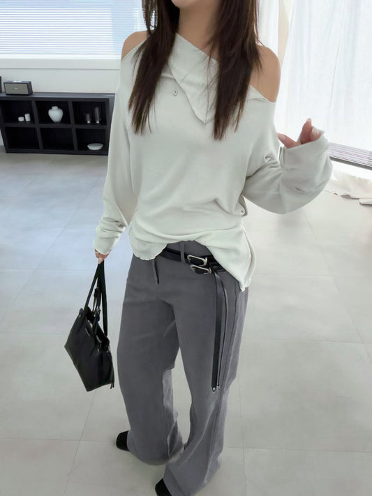 [ dudeinKR 限時連線價！🇰🇷⋆. ] unbalanced off shoulder top / 3 colors