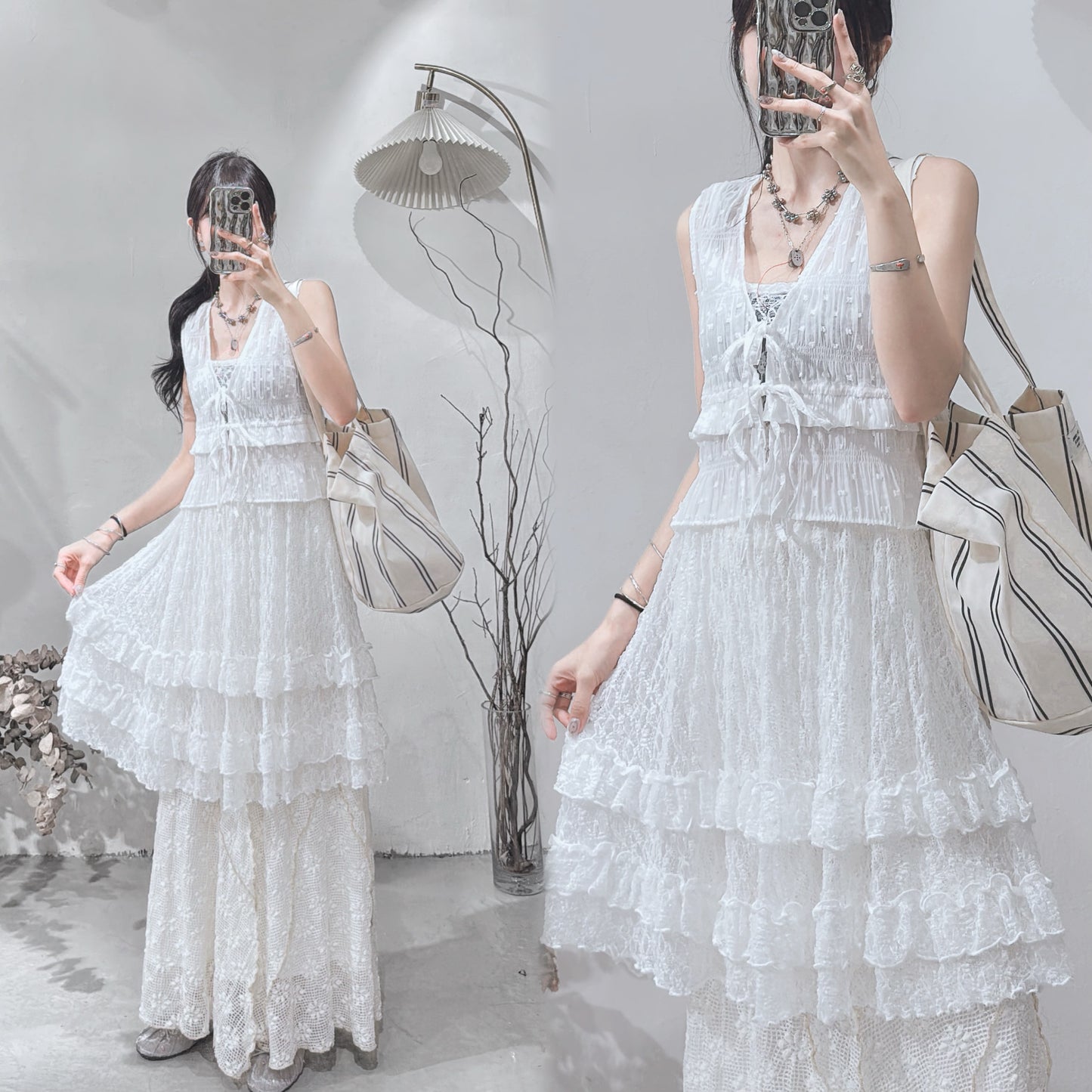[ 現貨在途 𐙚˙⋆.] layered dobby vest / white