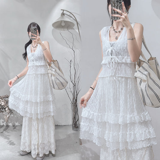 [ 現貨在途 𐙚˙⋆.] layered dobby vest / white