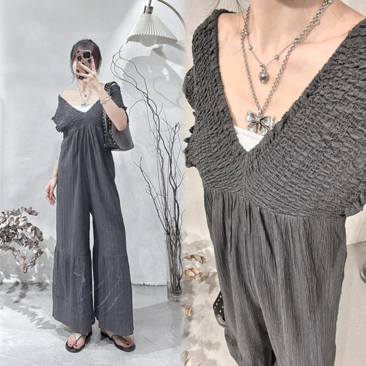[ 現貨/預訂 𐙚˙⋆.] Frill overall / charcoal