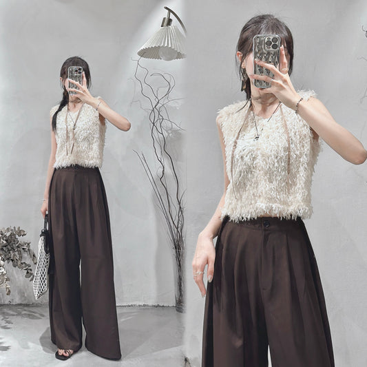 [ 現貨/預訂⋆⭒˚.⋆ ] feather tied top / ivory