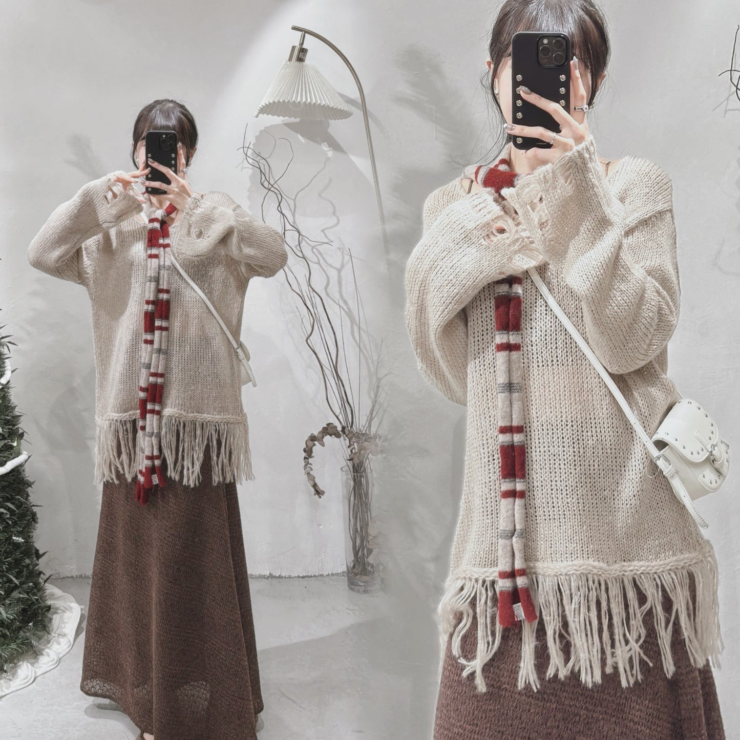 [ 預訂  📷 ༘ ⋆｡ ˚ ]fringed knit / khaki