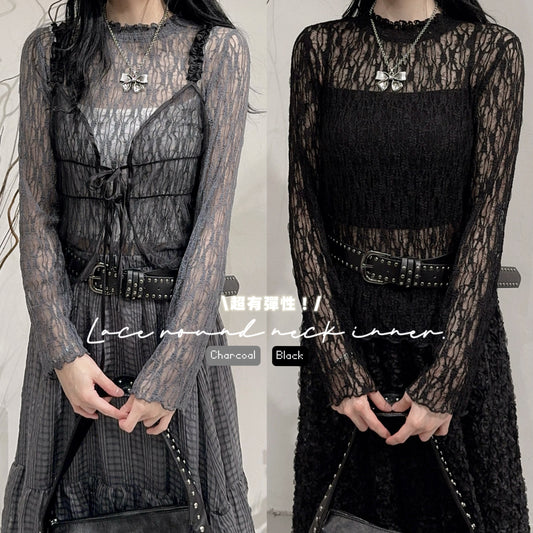 [ 12-14/3 首批價 $108 ⋆✴︎˚｡⋆！] [ 有彈性！] lace round neck top / 3 colors