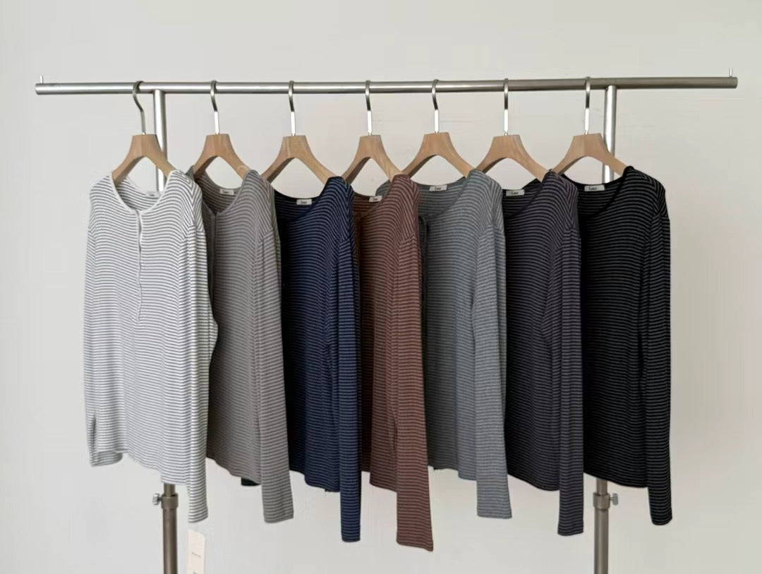 ［ 早鳥 early bird 價 🐈‍⬛✨ ] striped henley top / 7 colors