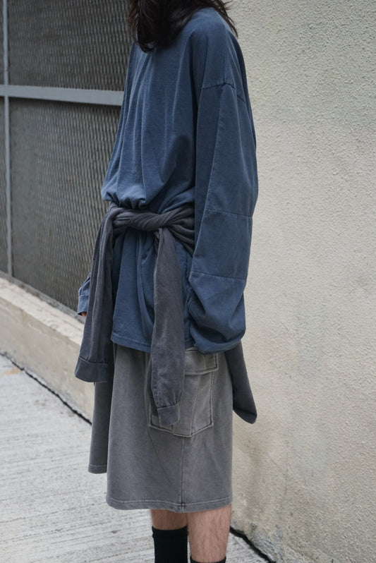 【Basic Items Option 】Oversized Dye Long Sleeve - Blue