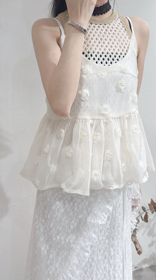 [ 預訂  ₊˚⊹♡ ] [ my picks! ] rose cami / ivory