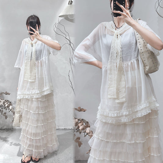 [ 現貨 / 預訂˚.🎀༘⋆ ] See through candy tee / ivory