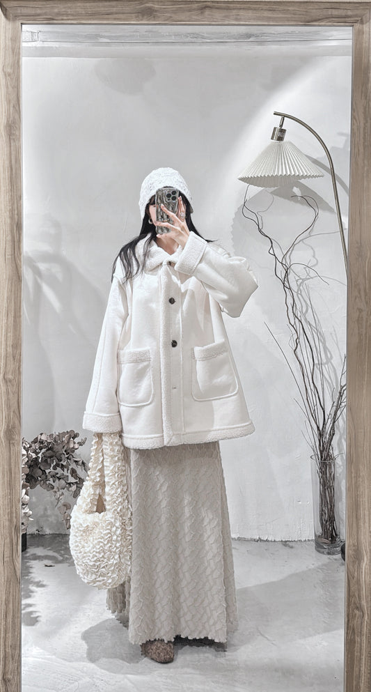 [ 現貨 / 預訂 ⋆𐙚 ̊ ] [ 店主自留！] Faux-mouton stand jacket / ivory