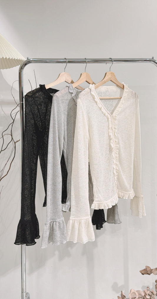 [ 預訂/現貨 📷 ༘ ⋆｡ ˚ ] v-neck ruffle sleeve top / 3 colors