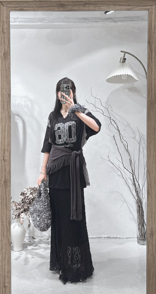 [ 預訂 🪽⋆ ] Lace Spliced Jersey Tee / black