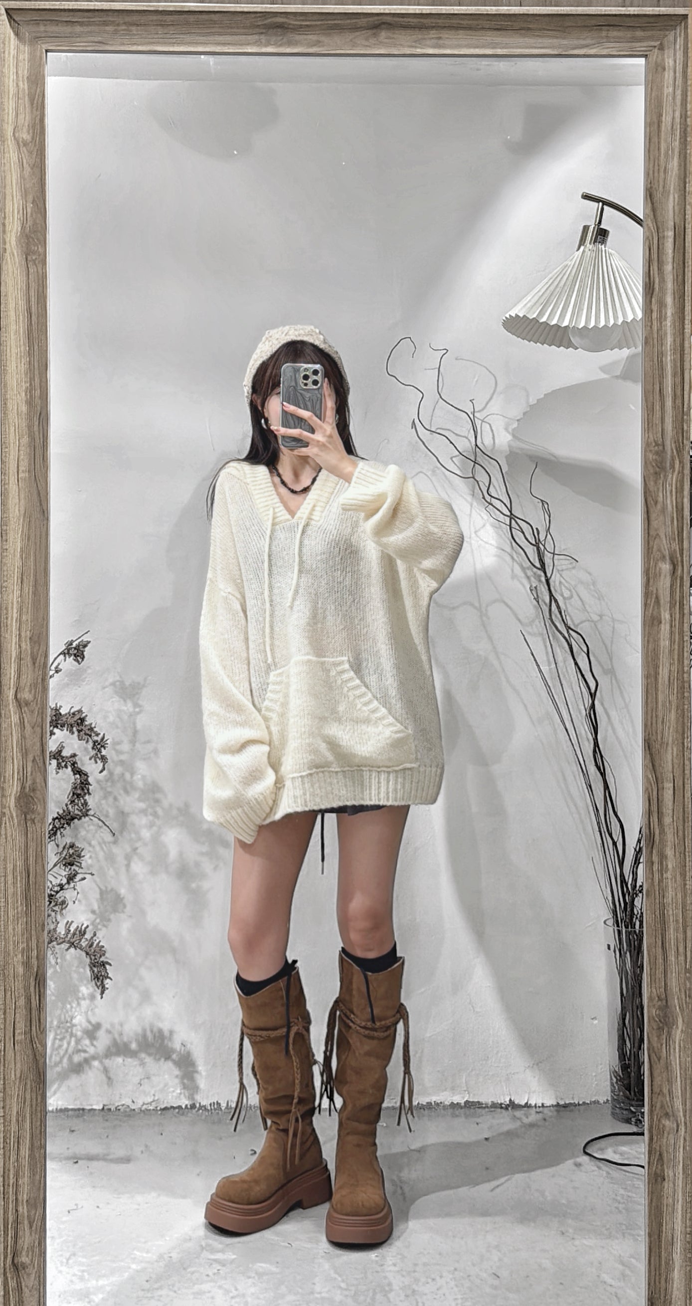 [ cozy winter 🎀🎄] hooded oversized knit/ ivory