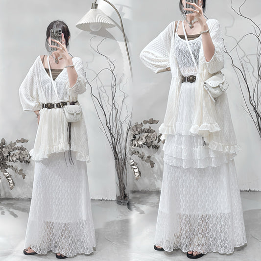 [ ˚.🎀༘⋆ 超高質！ ] checkered ballon sleeve blouse / ivory