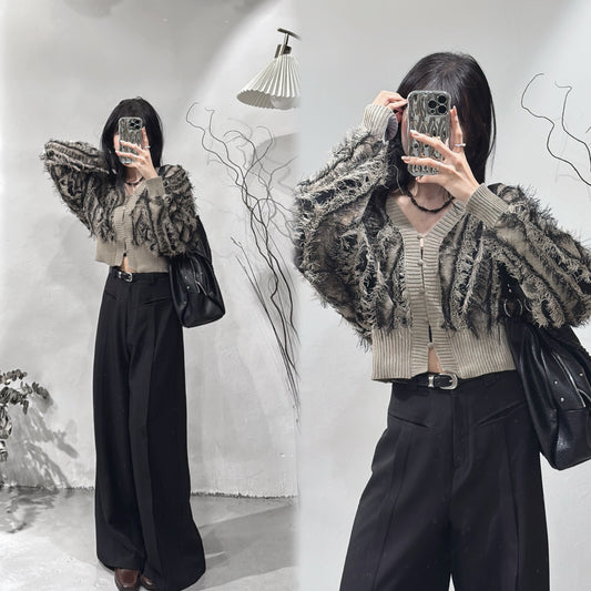 [ 現貨/預訂 ] Fringed v-neck cardigan / mixed-color