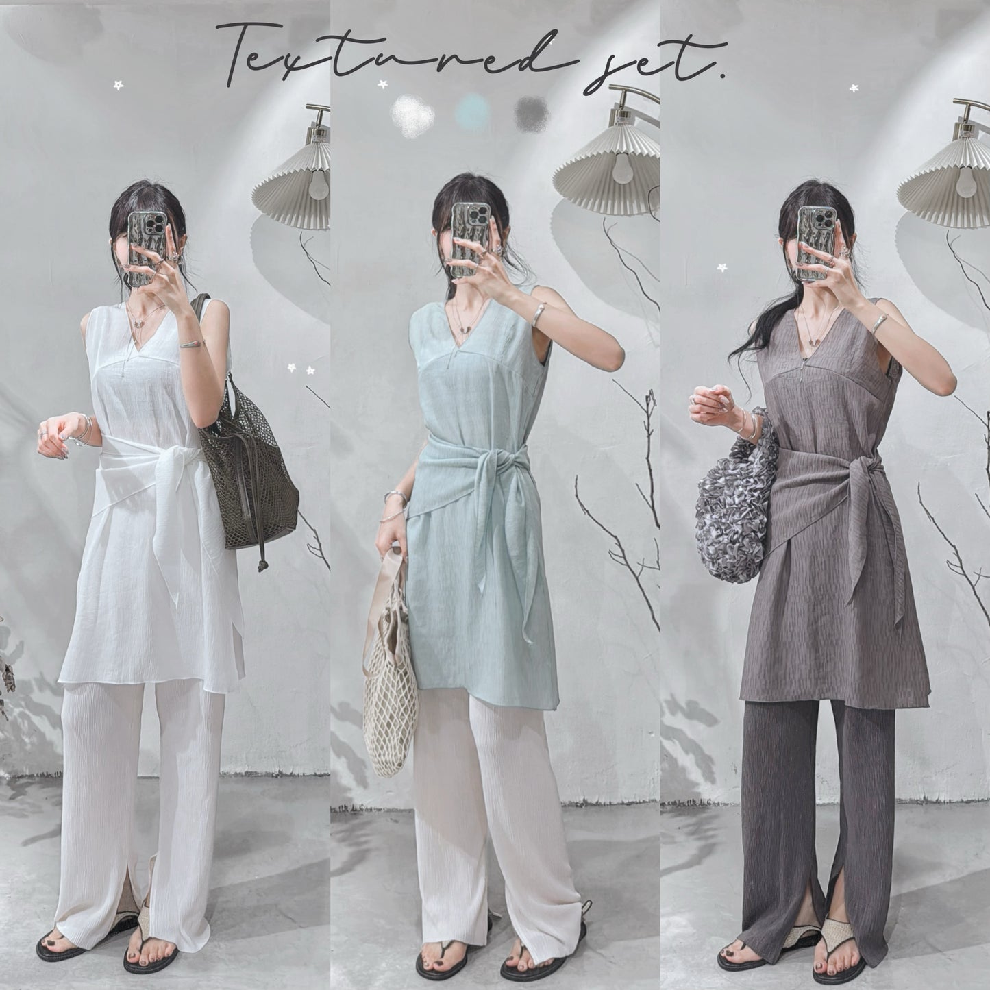 [ 預訂 ༠°◞✭ ゛] [ my picks! ] [ 附腰巾！] textured set • 3 colors