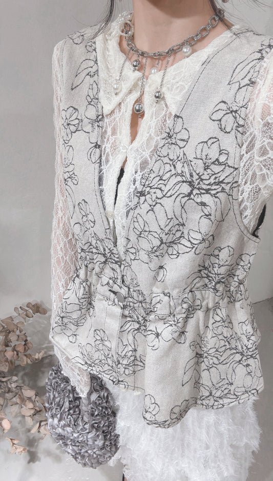 [ 現貨/預訂⋆.𐙚 ̊ ] [ 牛仔布料！] handrawn flower bustier / ivory