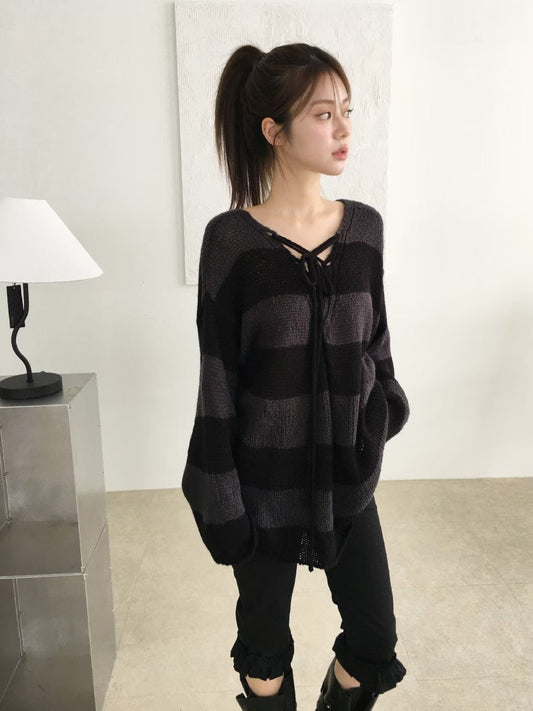[ 超抵價！早鳥預訂款  📷 ༘ ⋆｡ ˚ ] striped knit top / black