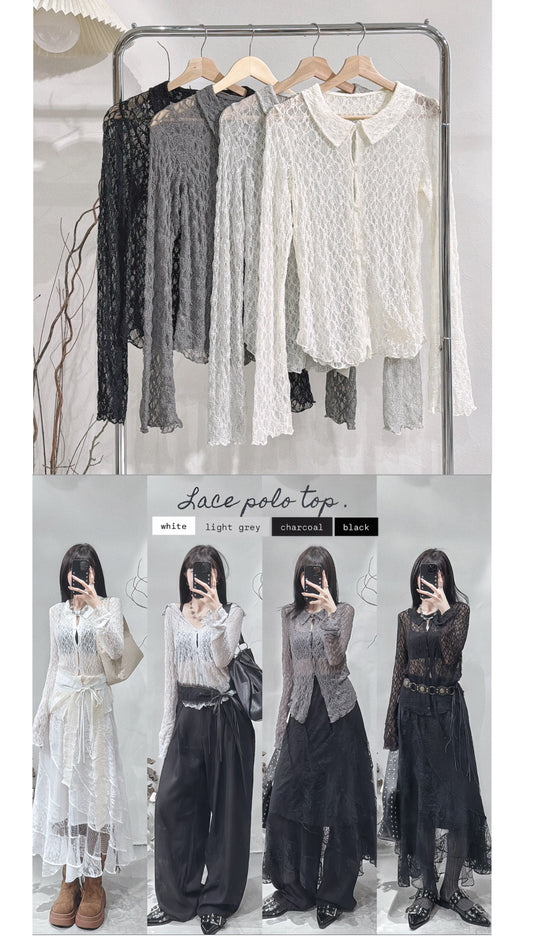 ［   ✮𓂂⋆預訂 ] [ 單穿內搭都超好看！] Lace polo top / 4 colors